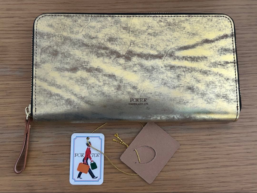 新品ポーターゴールドレザー長財布 ポーチ付き