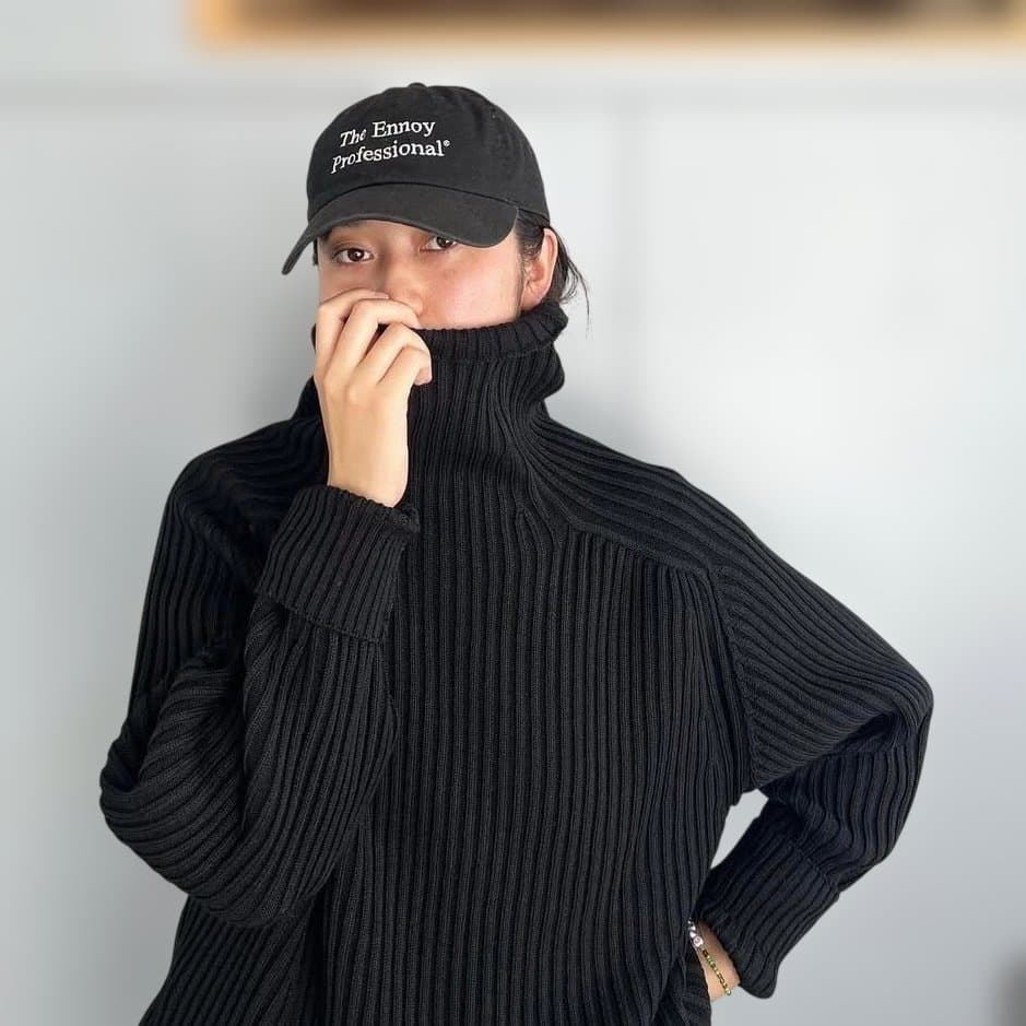 美品！ everyone ネイビー タートルネック リブニット セーター M