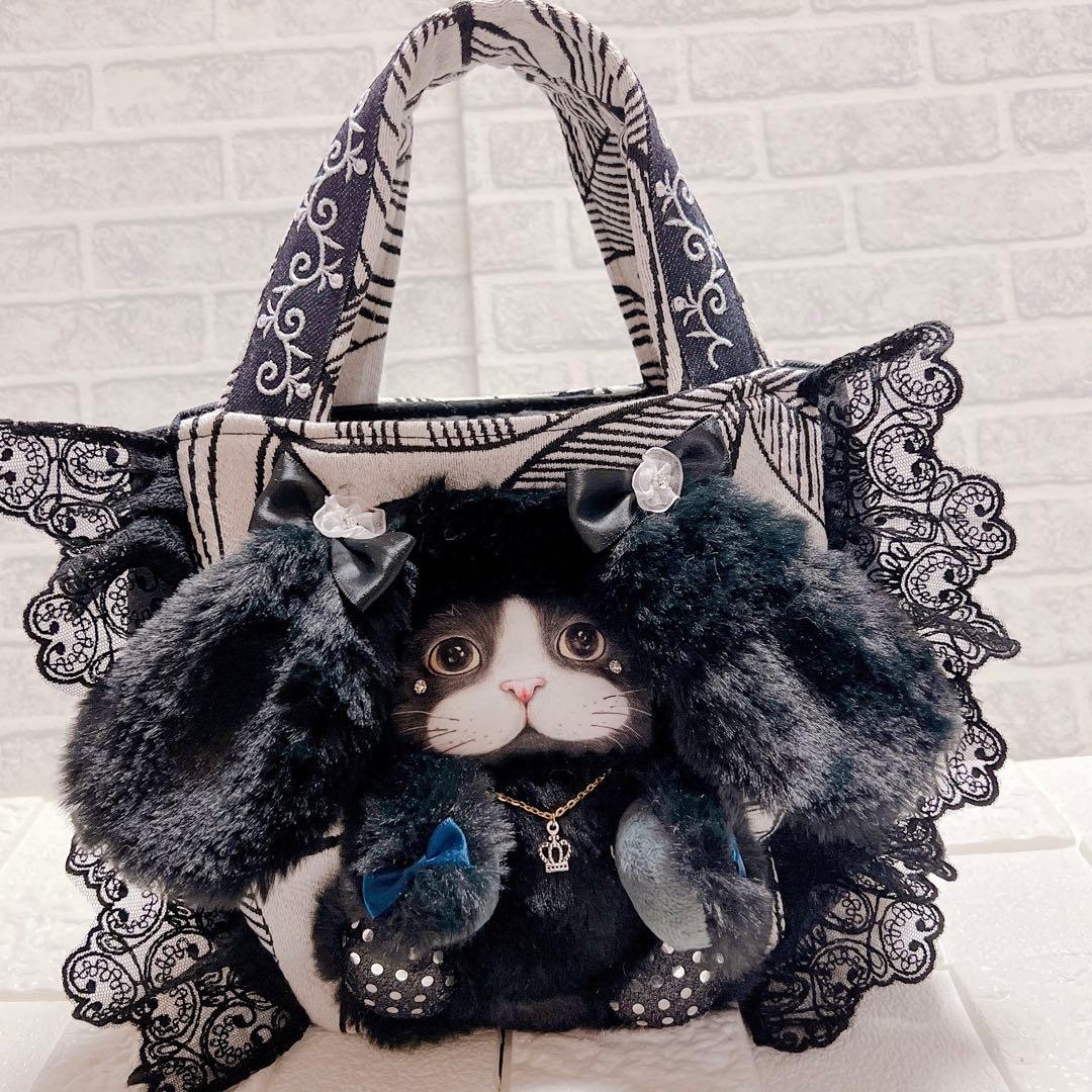 コヤンイサムチョン 黒猫の豪華レース トートバッグ ハンドメイド