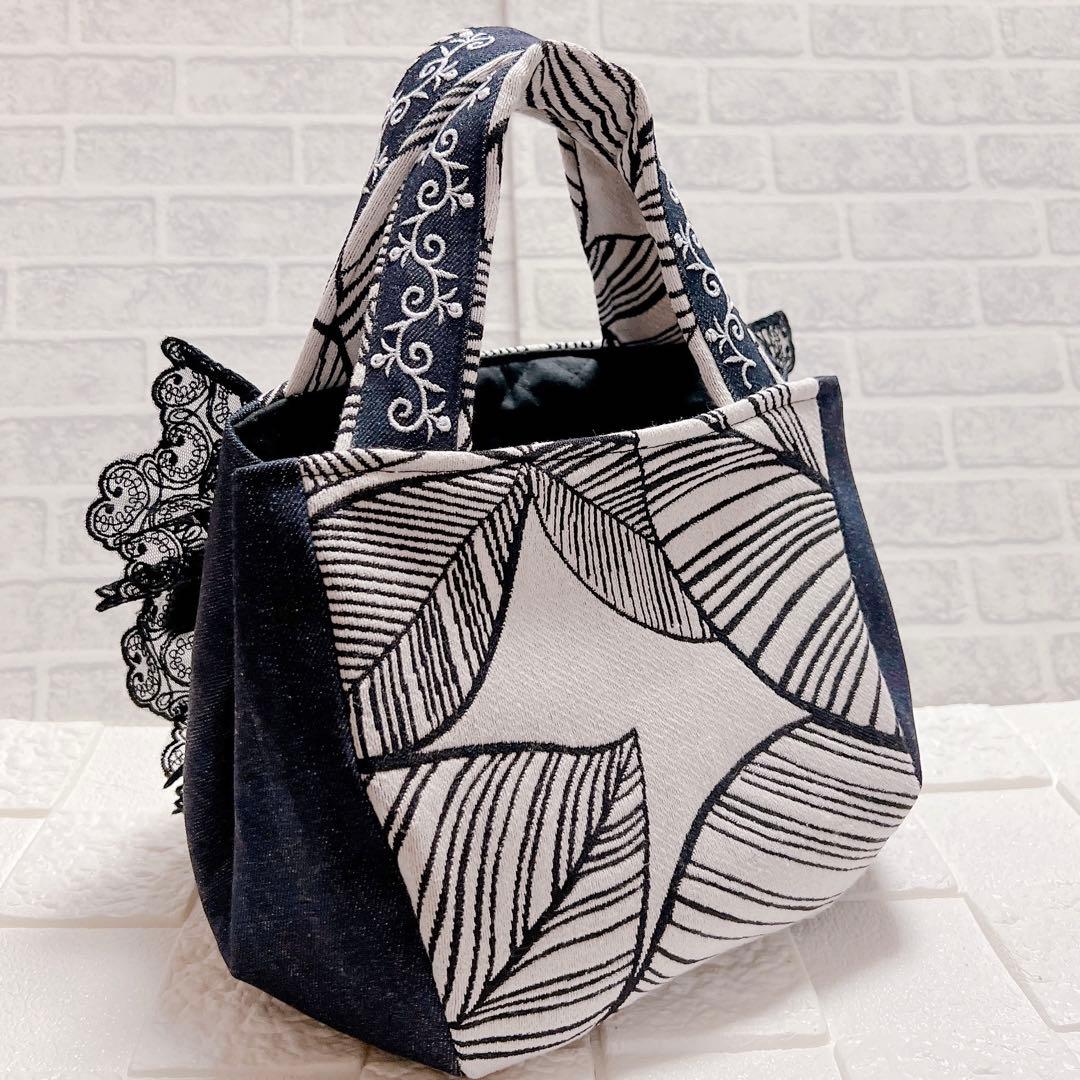 コヤンイサムチョン 黒猫の豪華レース トートバッグ ハンドメイド