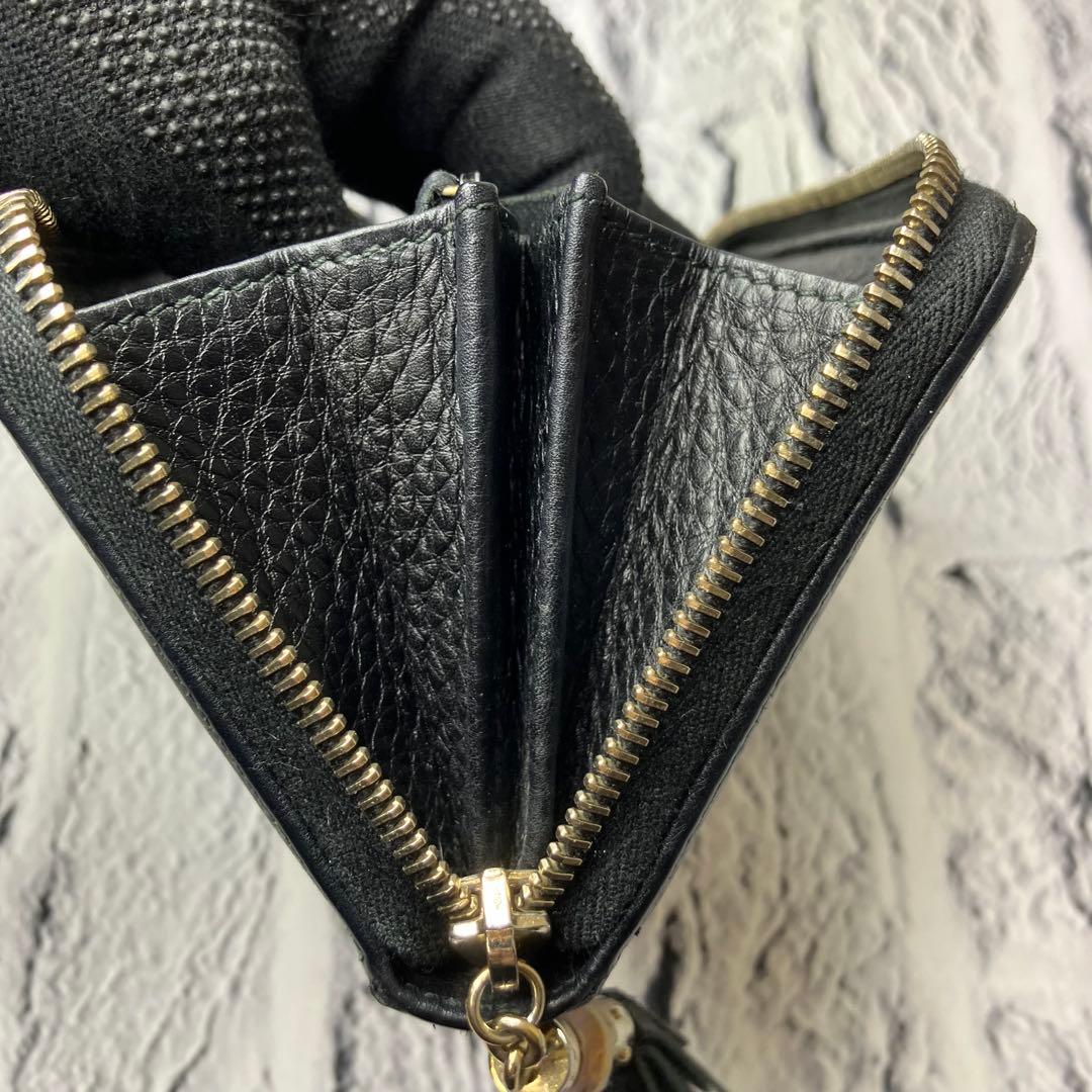 グッチ✨ディアマンテ バンブー ラウンドファスナー キャンバス レザー 長財布