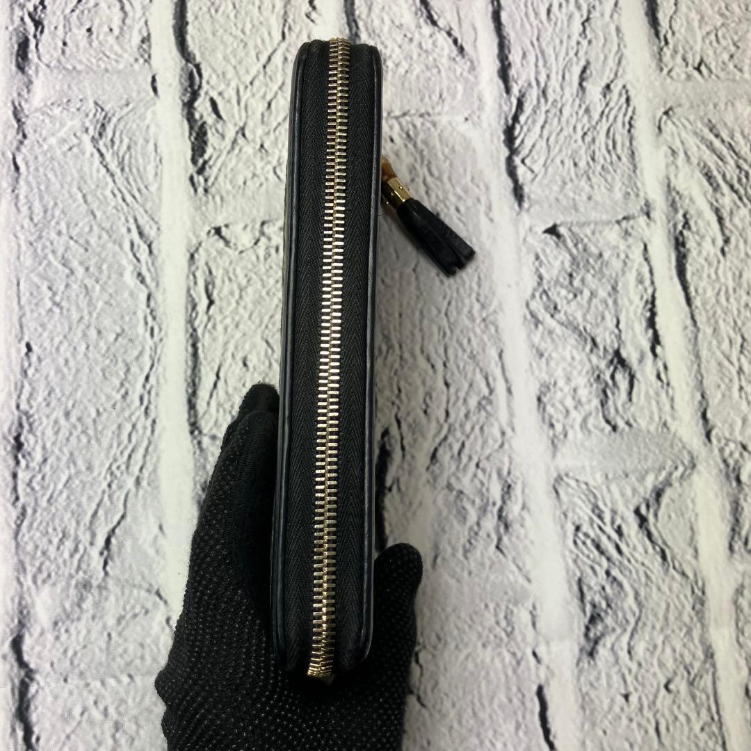 グッチ✨ディアマンテ バンブー ラウンドファスナー キャンバス レザー 長財布