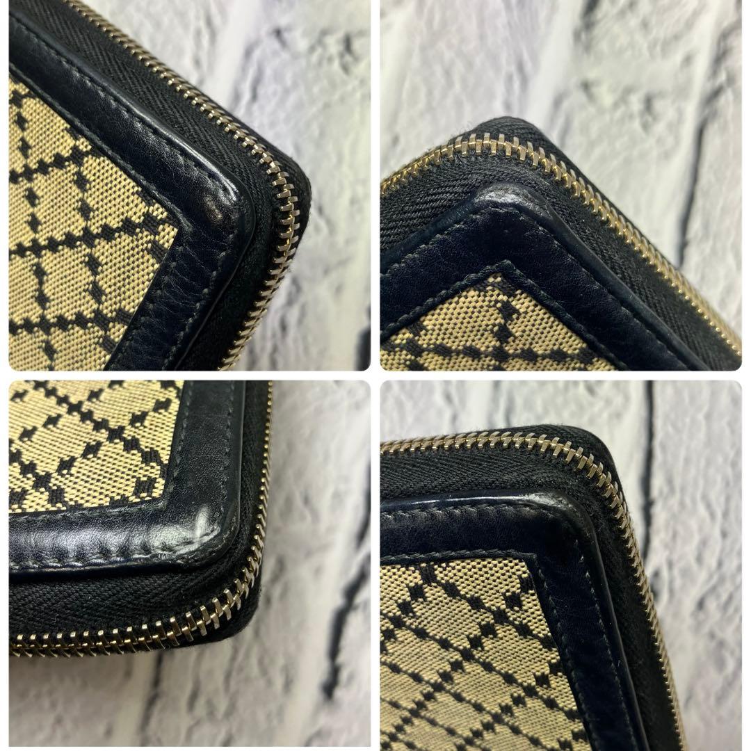 グッチ✨ディアマンテ バンブー ラウンドファスナー キャンバス レザー 長財布