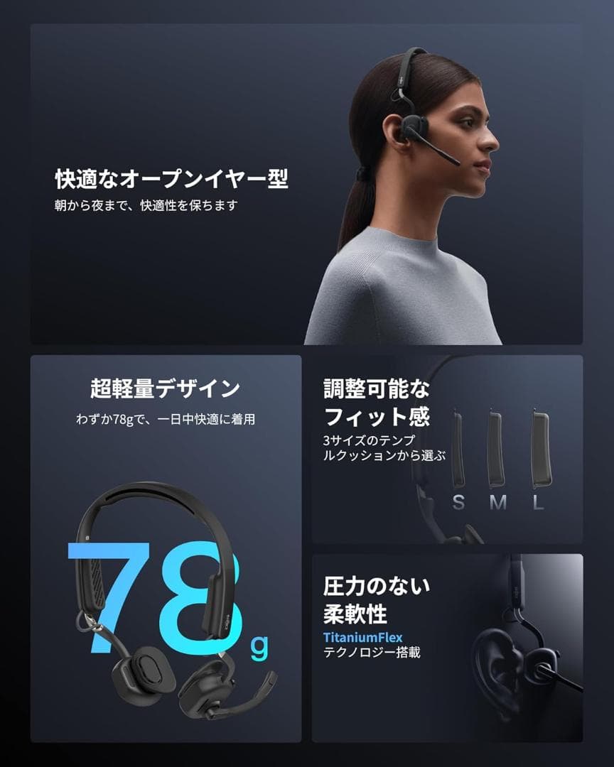 Shokz OpenMeet UC ビジネスオープンイヤーヘッドセット ブラック