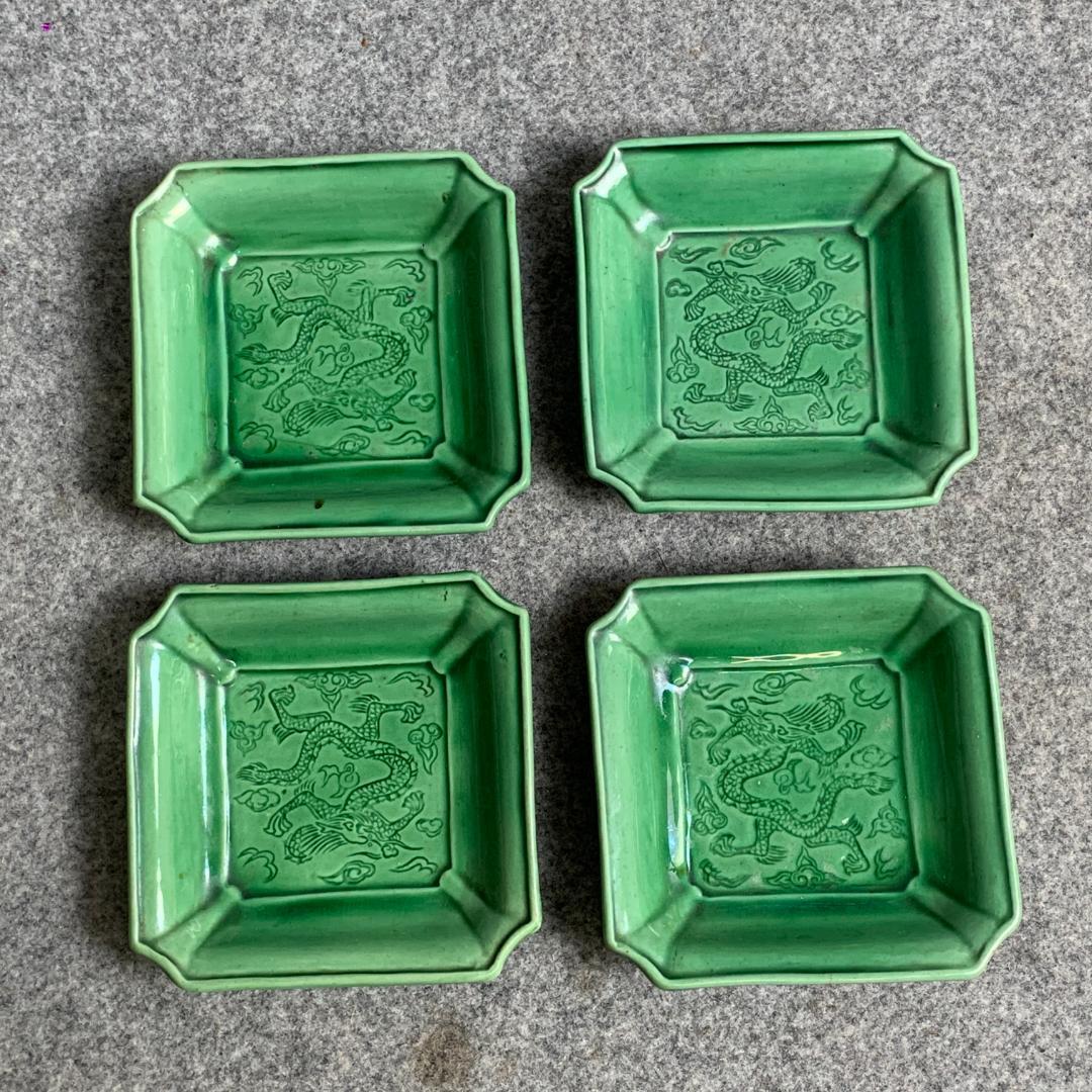 淡路珉平焼雲龍文四方隅切角皿4枚 [B25356]