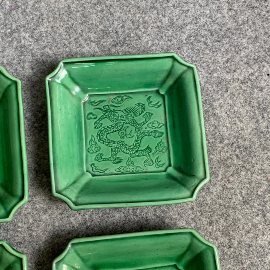 淡路珉平焼雲龍文四方隅切角皿4枚 [B25356]