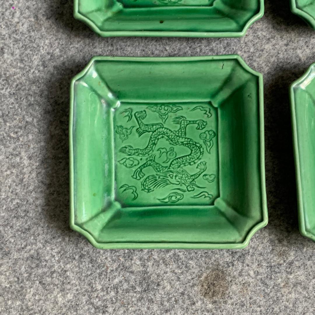 淡路珉平焼雲龍文四方隅切角皿4枚 [B25356]