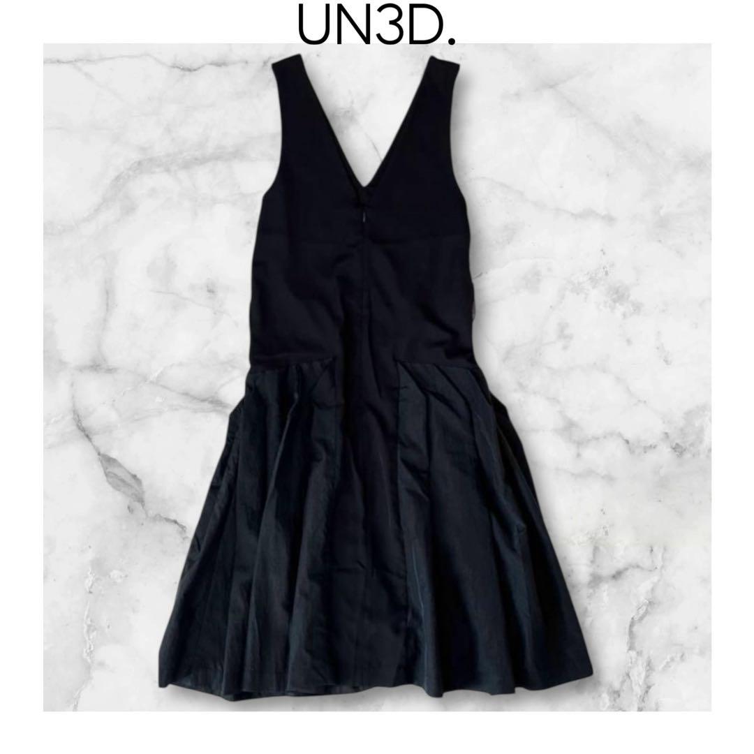 UN3D. ブロッキングミックスワンピース　ブラック　ジャンスカ アンスリード