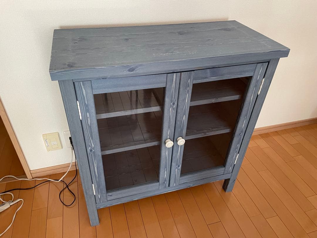 モモナチュラル キッチンカウンター 食器棚 カントリー ブルー