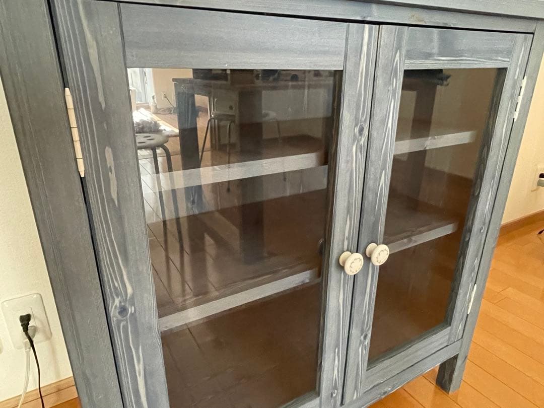 モモナチュラル キッチンカウンター 食器棚 カントリー ブルー