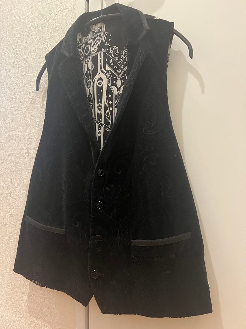 【希少】エトロ／ジレ／ベスト／シルク／ベロア／ペイズリー／ブラック／Ｌ