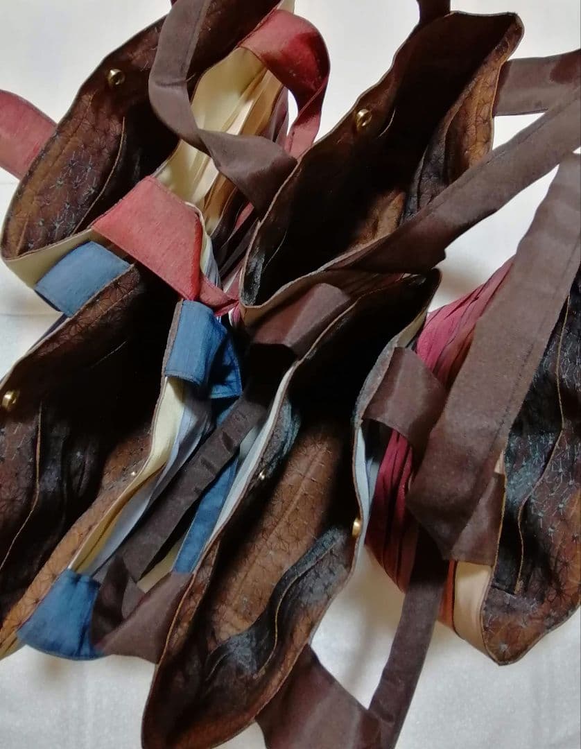 畳へり　トートバッグ　オレンジ×ピンク×赤　大きめのA4サイズ　ほか