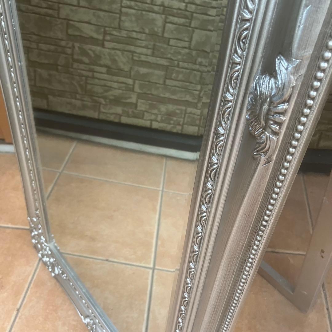 イタリア製　アンティーククラシック　シルバー　スタンドミラー　姿見高級