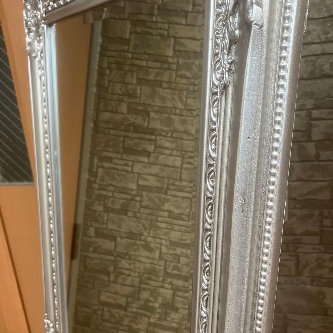 イタリア製　アンティーククラシック　シルバー　スタンドミラー　姿見高級