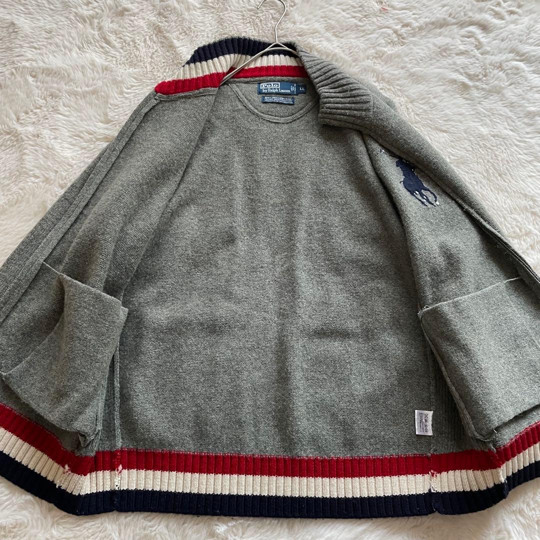 美品　ポロラルフローレン　LL ビッグポニー ジップアップニット エルボーパッチ