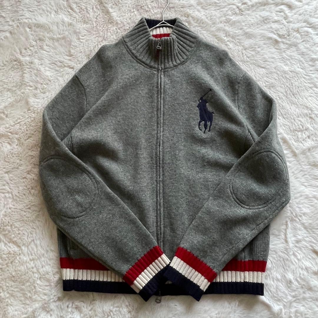 美品　ポロラルフローレン　LL ビッグポニー ジップアップニット エルボーパッチ