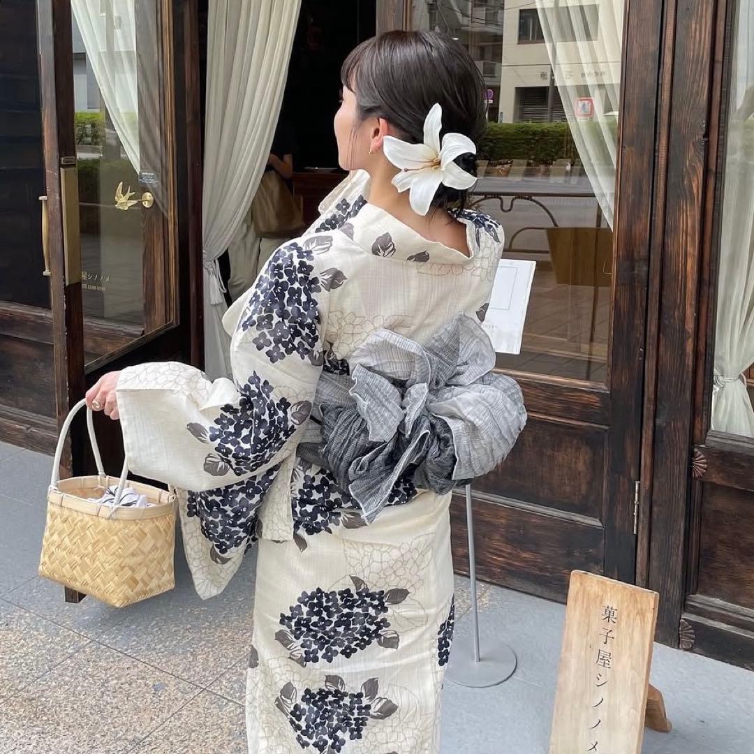 hinari 紫陽花　浴衣セット　帯　下駄付き　ブルー　新品未開封　きりまる