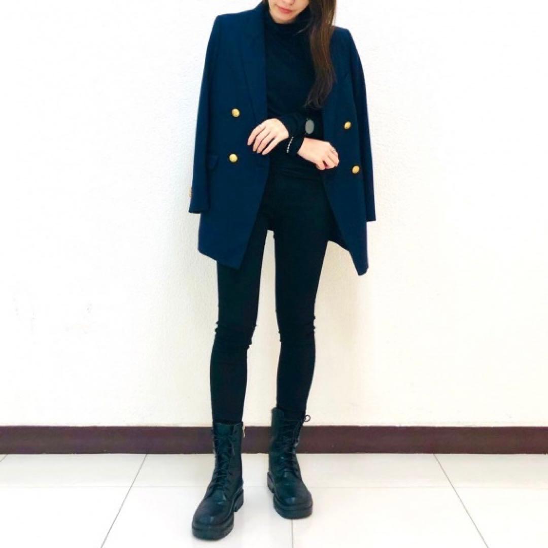 未使用プラステPLST　レディース　ウールブレンドダブルジャケット　L　ネイビー