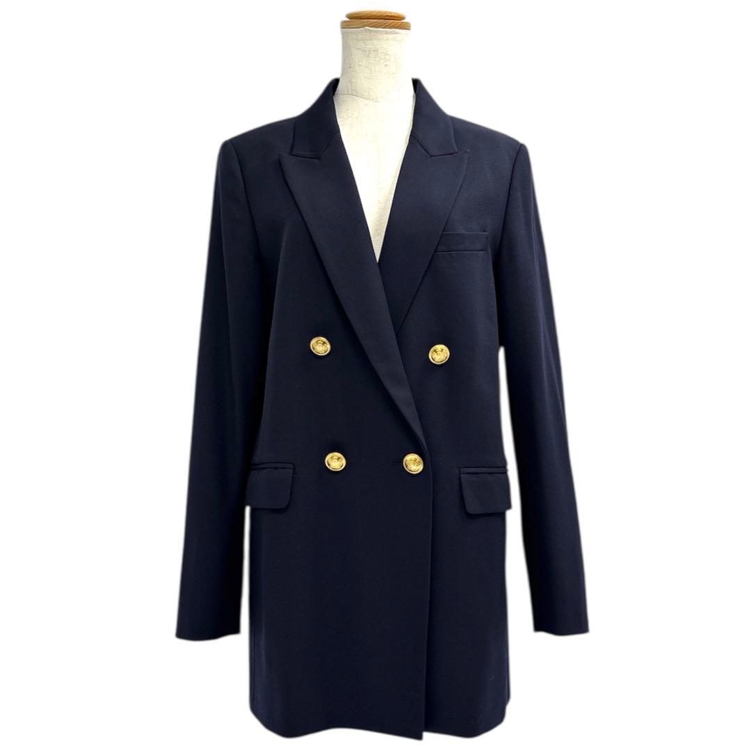 未使用プラステPLST　レディース　ウールブレンドダブルジャケット　L　ネイビー