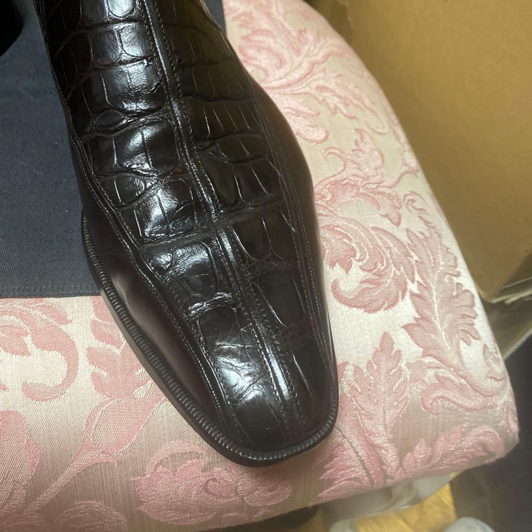 A.testoniクロコダイル&カーフ サイドエラスタンスリッポン 9ハーフ