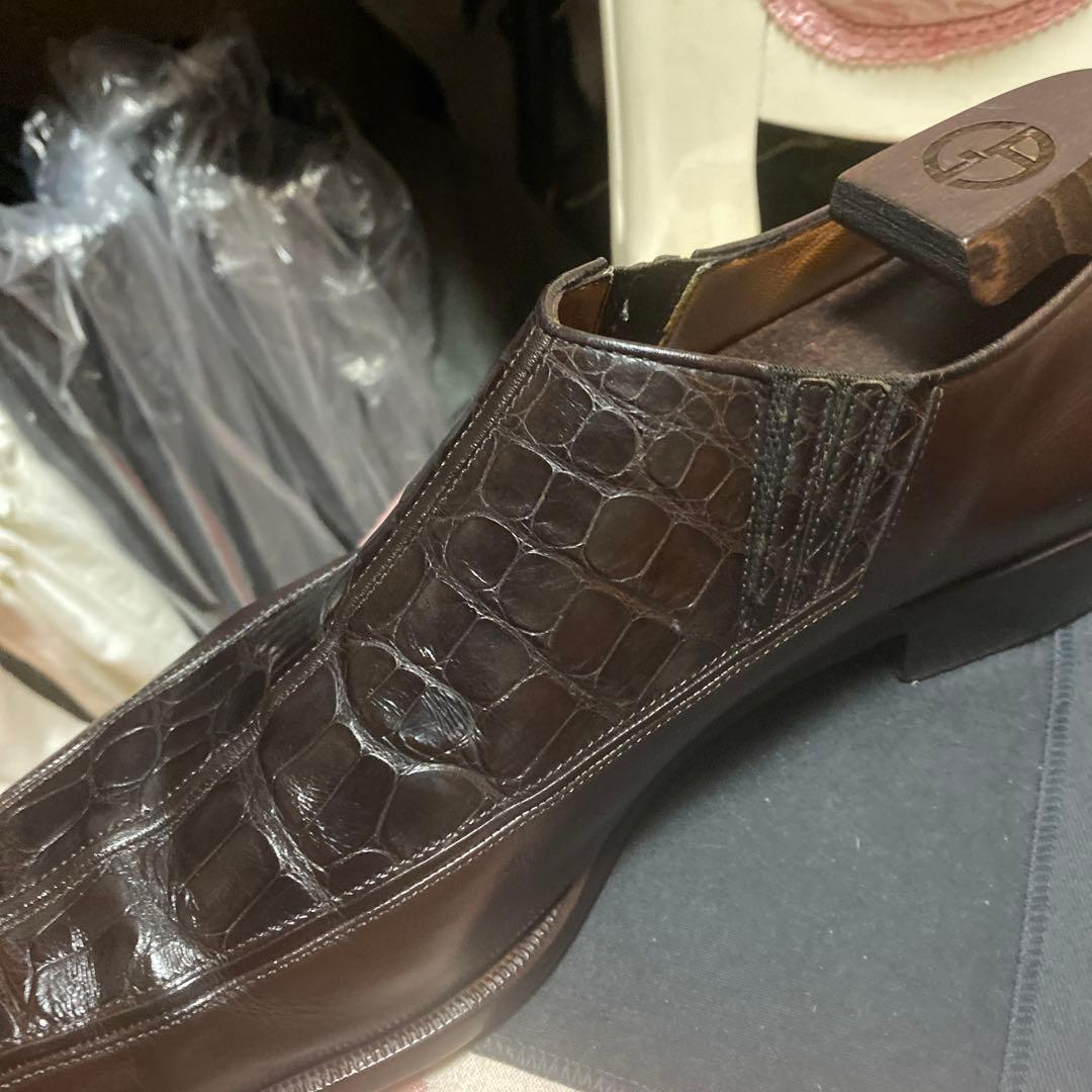 A.testoniクロコダイル&カーフ サイドエラスタンスリッポン 9ハーフ