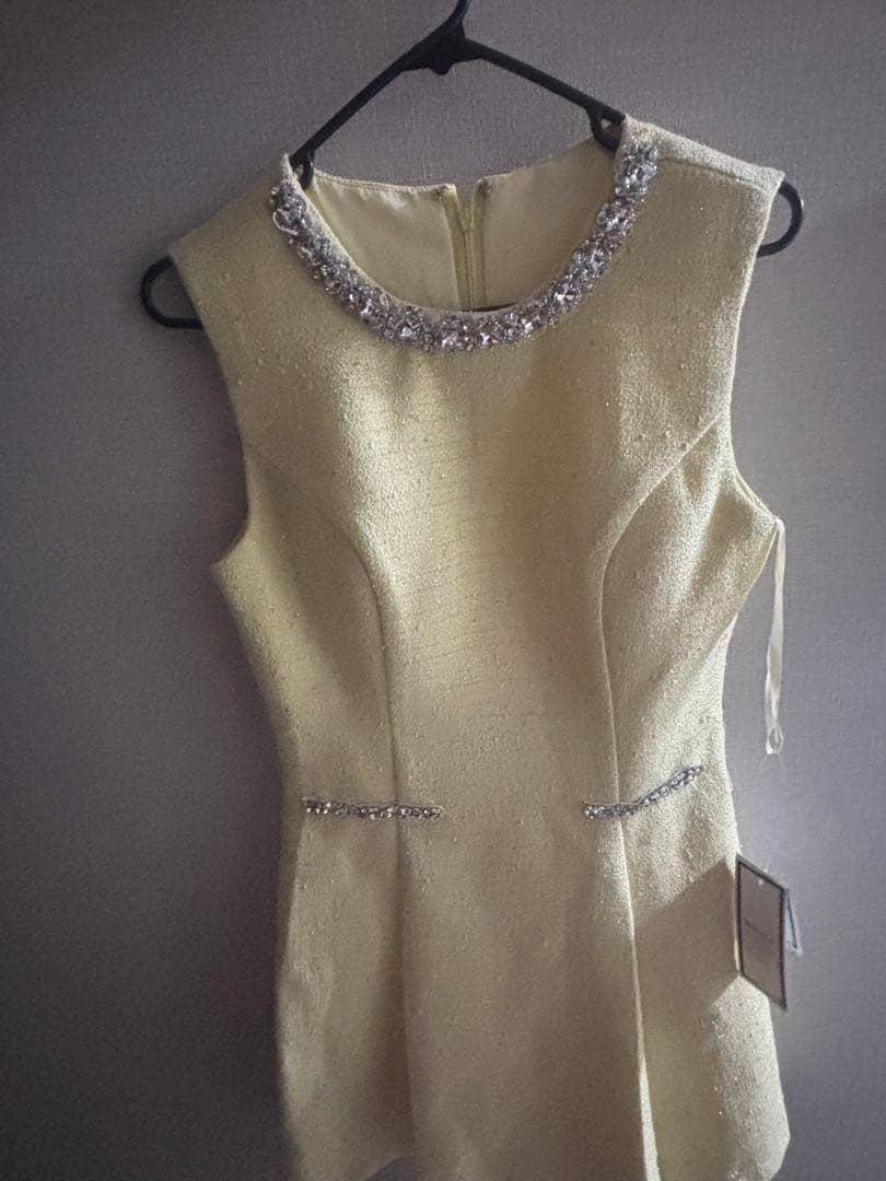 スパンコールツイードフレアードレス/キャバドレス S イエロー