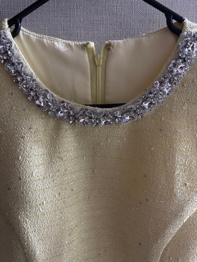 スパンコールツイードフレアードレス/キャバドレス S イエロー