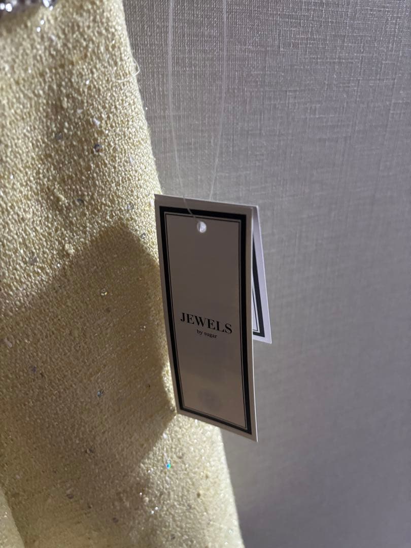 スパンコールツイードフレアードレス/キャバドレス S イエロー