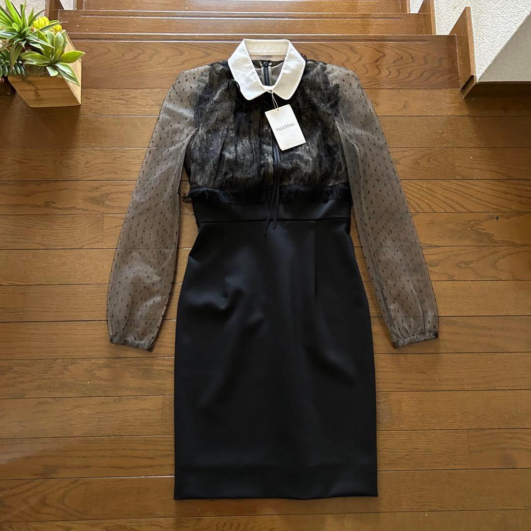 VALENTINO ヴァレンティノ　ドットチュール レース ドッキングワンピース