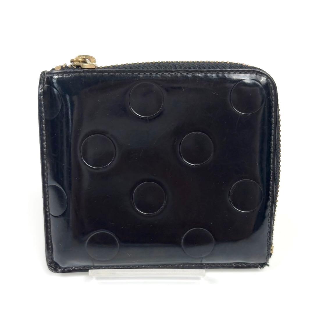 コムデギャルソン ポルカドット エンボス 財布 L字ファスナー ブラック