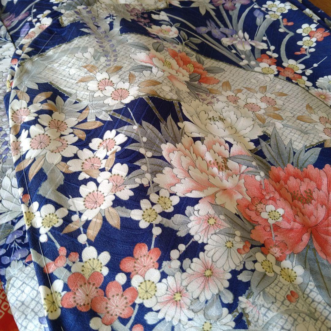 花柄扇子柄　2尺袖着物　長襦袢付き