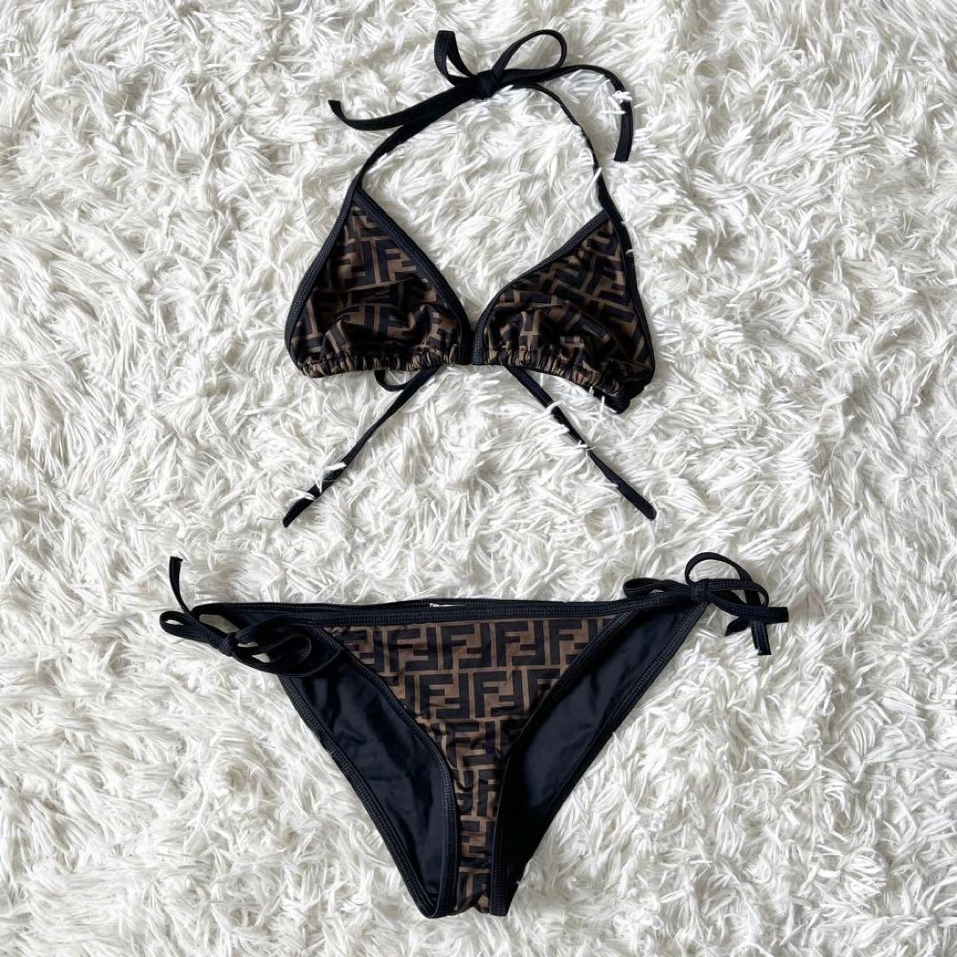フェンディ　水着　ビキニ　ズッカ柄　ブラウン　黒　42サイズ　専用ポーチ付き
