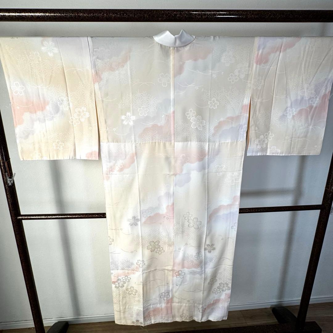 しつけ付き　現代　正絹　長襦袢　袖無双　着物　広衿　138裄67 ピンク　薄紫