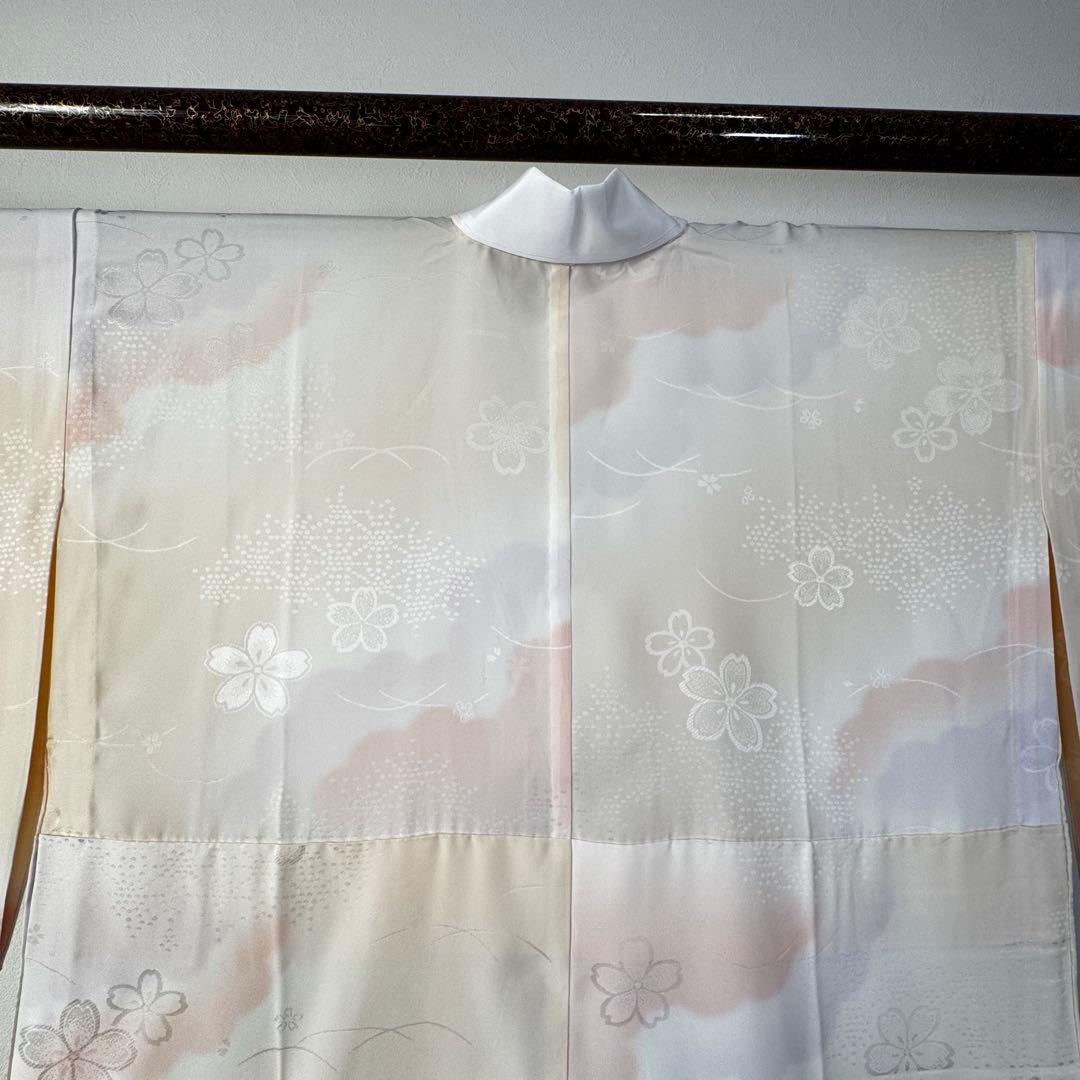 しつけ付き　現代　正絹　長襦袢　袖無双　着物　広衿　138裄67 ピンク　薄紫