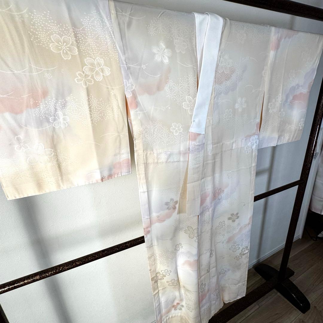 しつけ付き　現代　正絹　長襦袢　袖無双　着物　広衿　138裄67 ピンク　薄紫