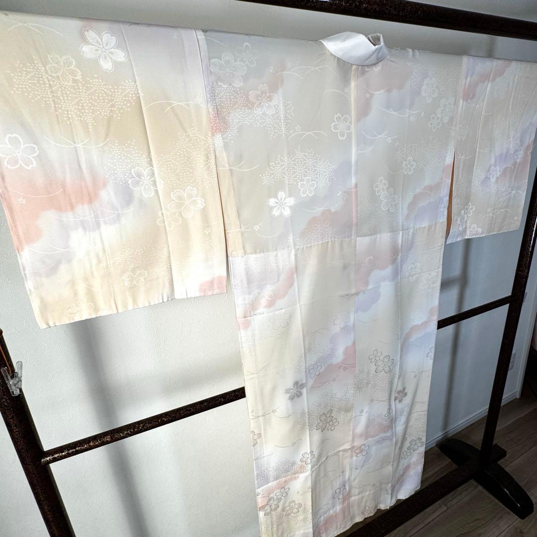 しつけ付き　現代　正絹　長襦袢　袖無双　着物　広衿　138裄67 ピンク　薄紫