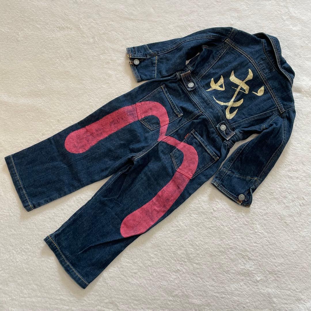 EVISU　キッズ　オールインワン　デニム　ビッグカモメ　ピンク　大黒　日本製