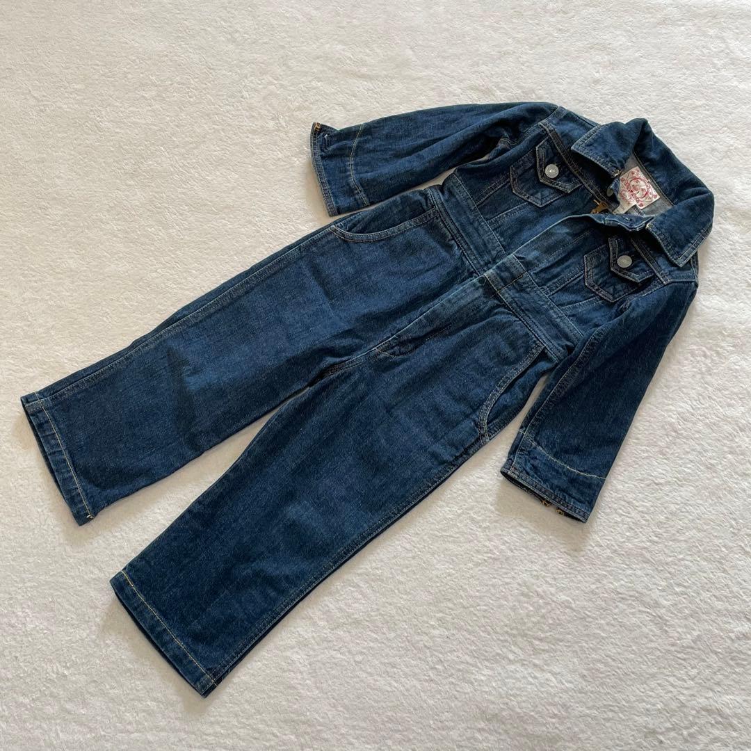 EVISU　キッズ　オールインワン　デニム　ビッグカモメ　ピンク　大黒　日本製
