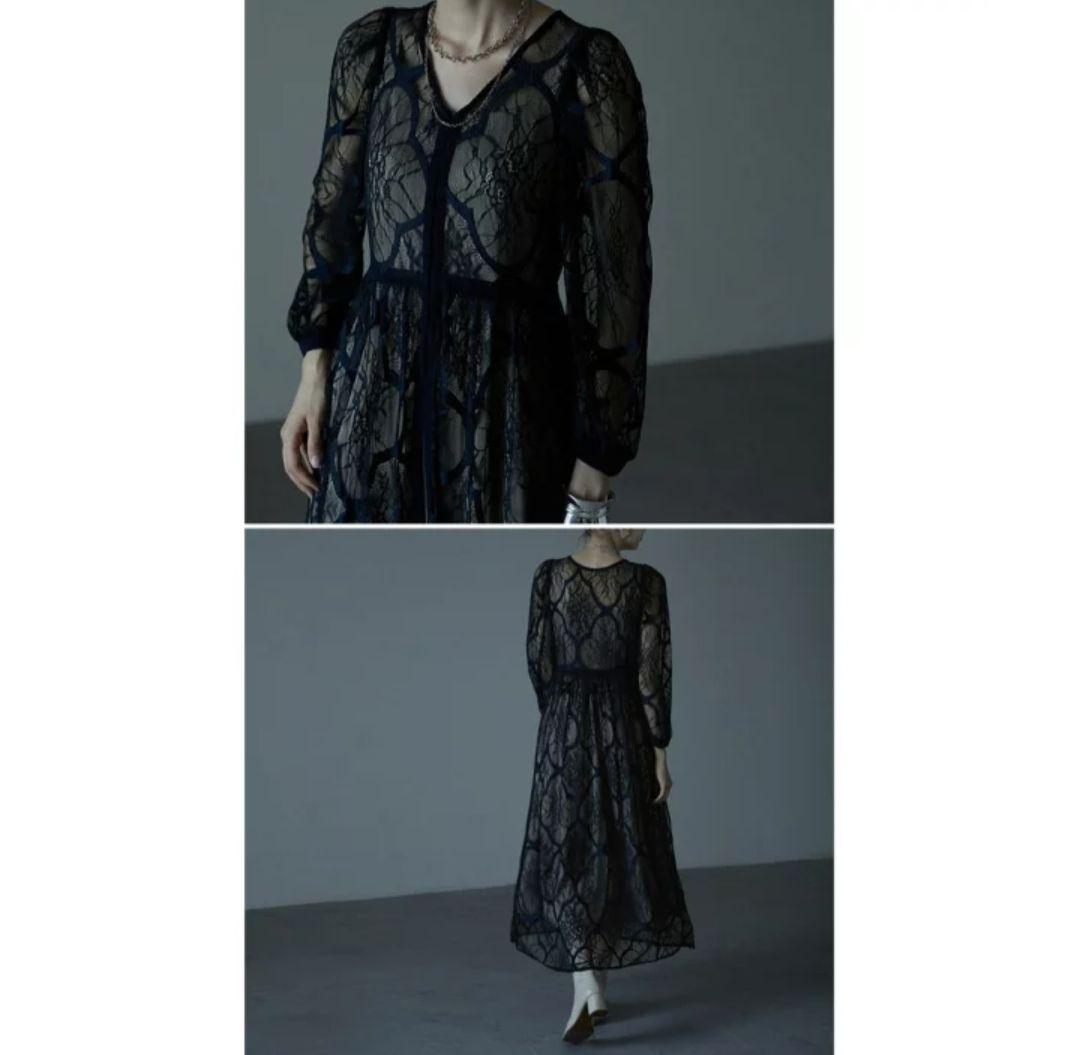 【完売品】エトル レイヤードレースドレス ダークブルー