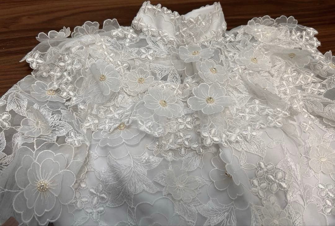日本製 ヴィンテージ　贅沢な高級レース ウェディングドレス 9号　レトロ