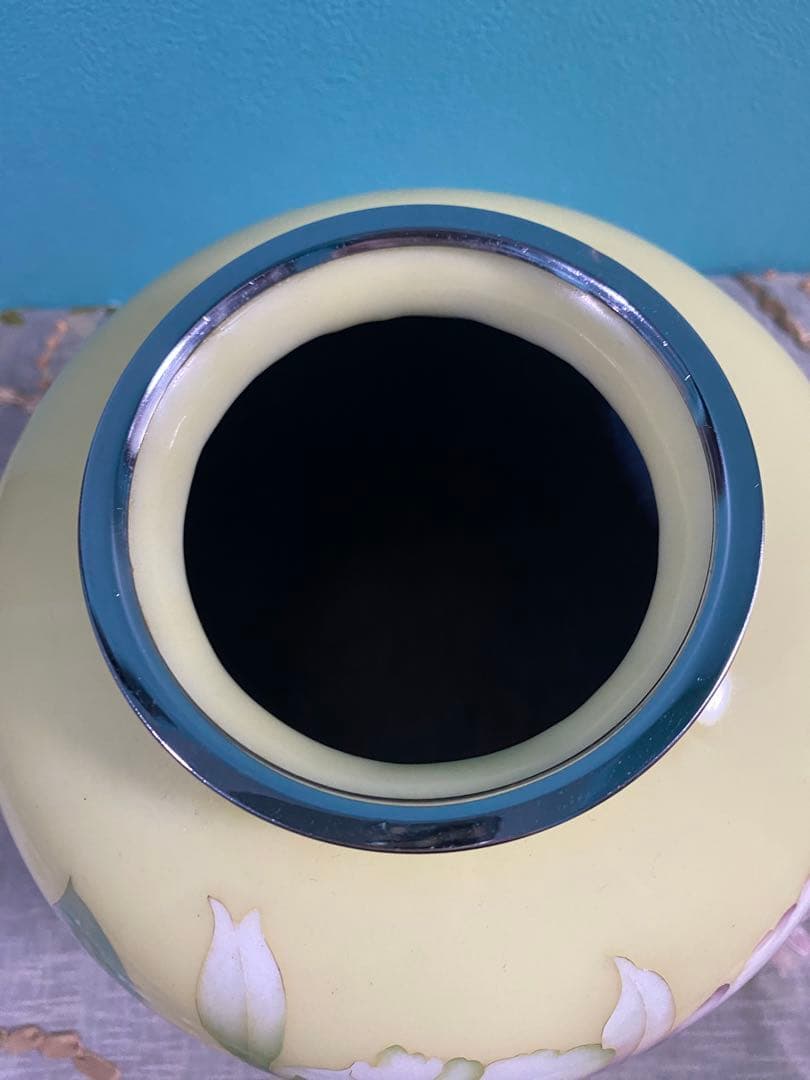 七宝焼花瓶　クリームカトレア　20cm