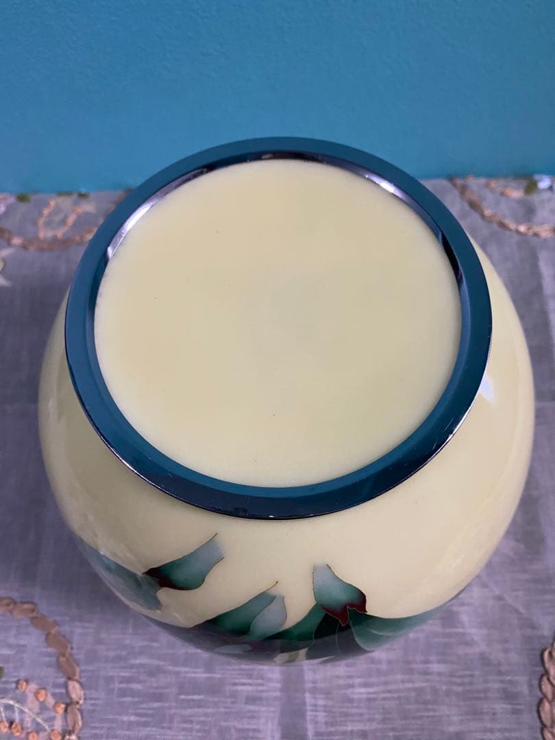 七宝焼花瓶　クリームカトレア　20cm