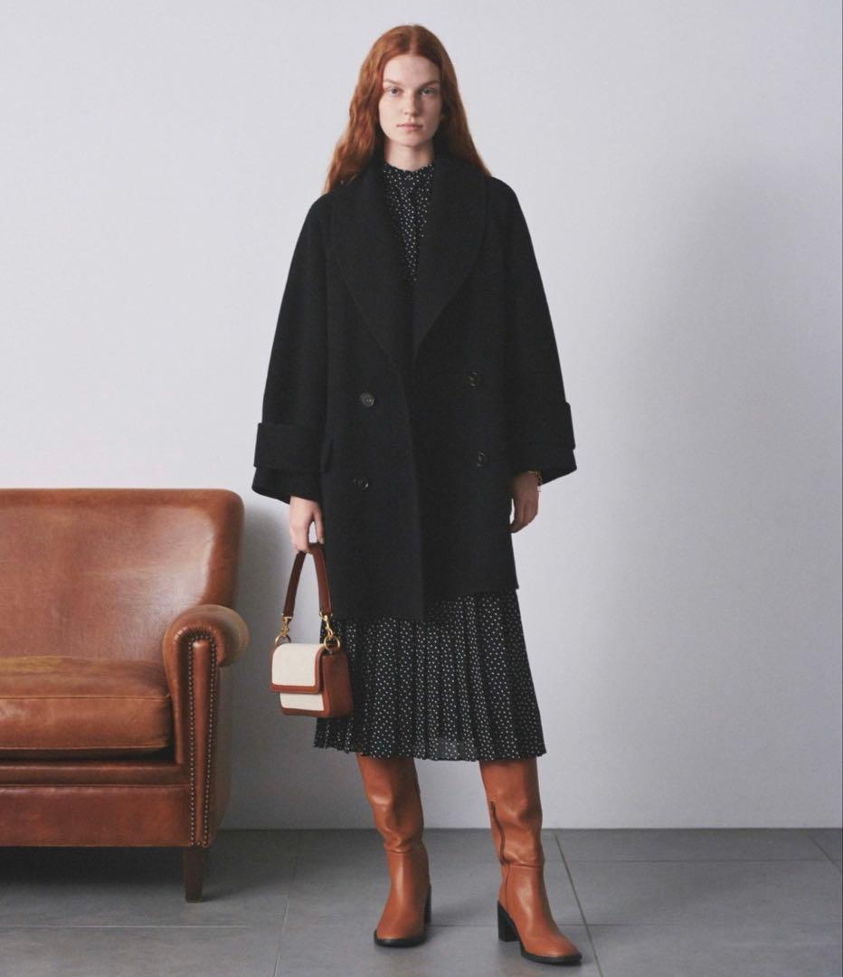 Mila Owen ミラオーウェン 接結ハーフ丈Aラインコート ブラック