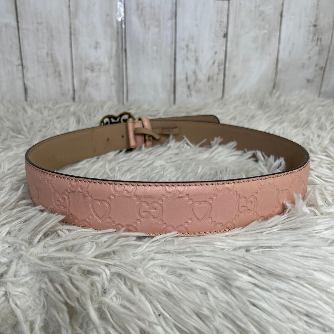 GUCCI ベルト　ハート　ロゴ　GG シマ　ピンク　レザー　レディース
