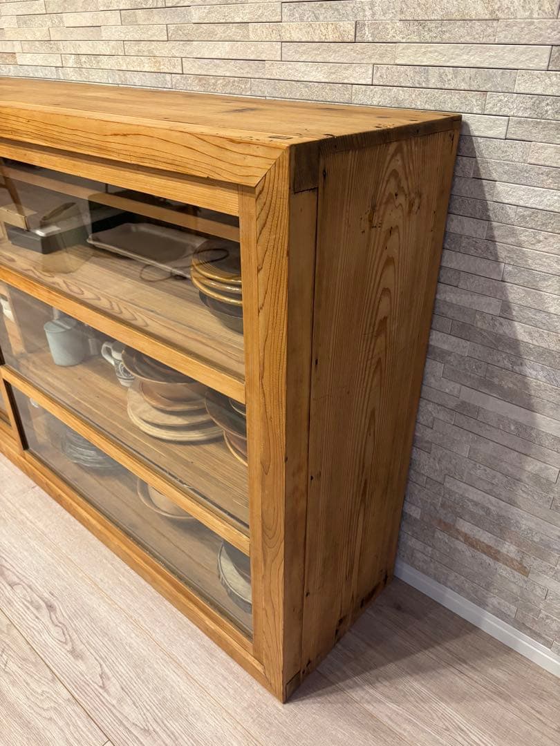 古家具　水屋箪笥　キャビネット 食器棚　収納　本箱　ガラス　古道具　アンティーク