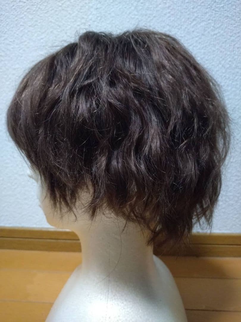 人毛100%　Sサイズ　ブラウン　フルウィッグ　ウエーブ