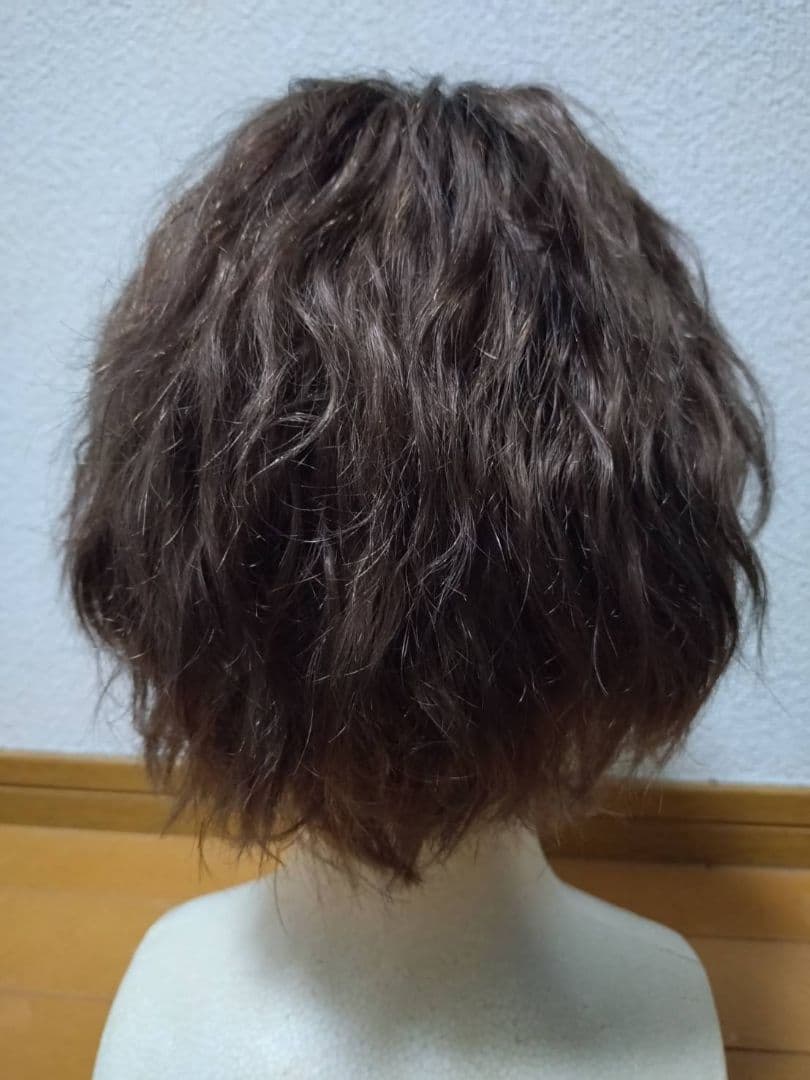 人毛100%　Sサイズ　ブラウン　フルウィッグ　ウエーブ