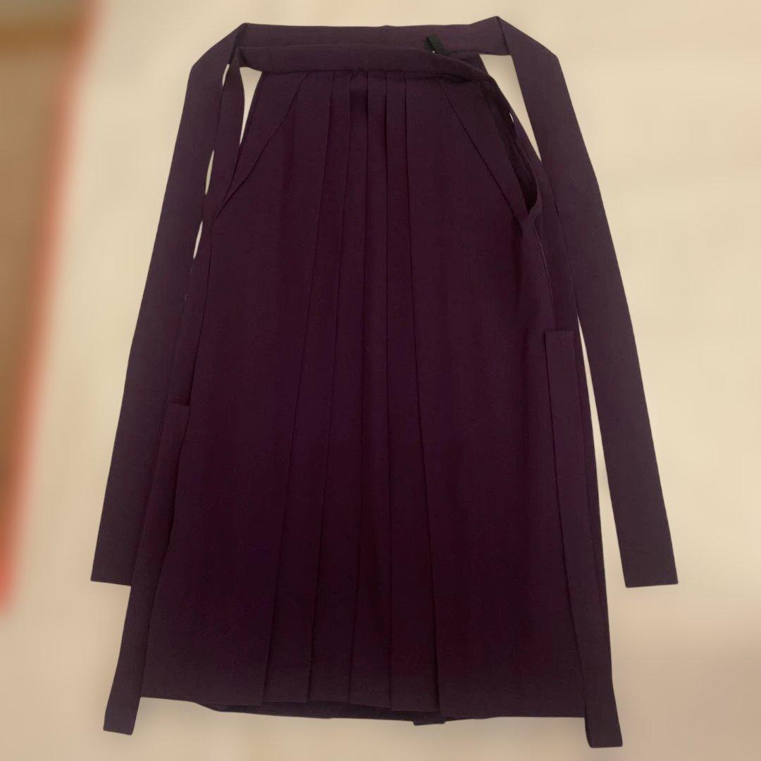 卒業式　着物と袴セット　赤の蝶柄小紋　紫色の袴　半幅帯　伊達襟