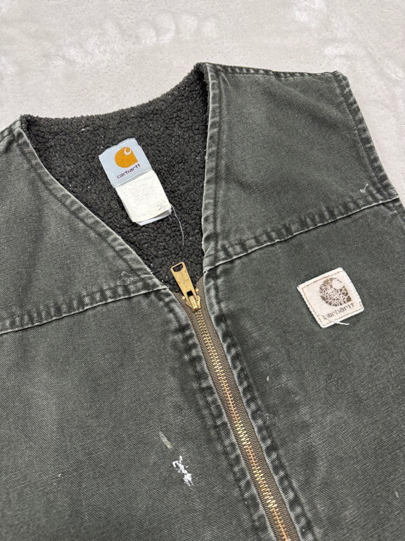 こ*ー様 00s carhartt USA製 ダックベスト モス ボア ペンキ