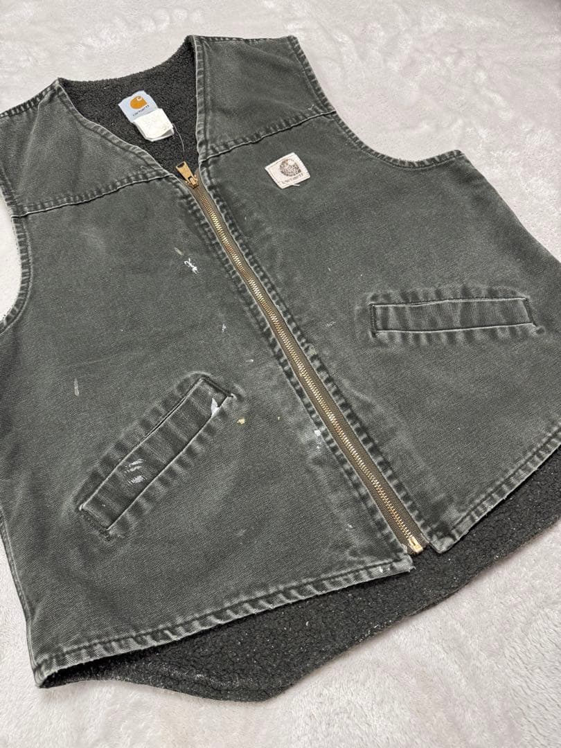 こ*ー様 00s carhartt USA製 ダックベスト モス ボア ペンキ